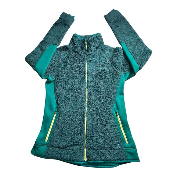 COLUMBIA Women’s Full-Zip Fleece Jacket Coat Medium Green Yellow Outdoor - Picture 6 of 16